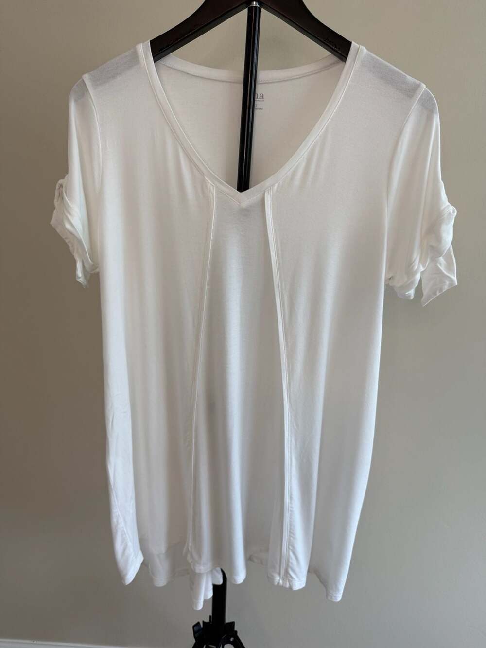 ana A New Approach Women's White V-Neck Tunic with Tie-Sleeve Details‎ Size LT